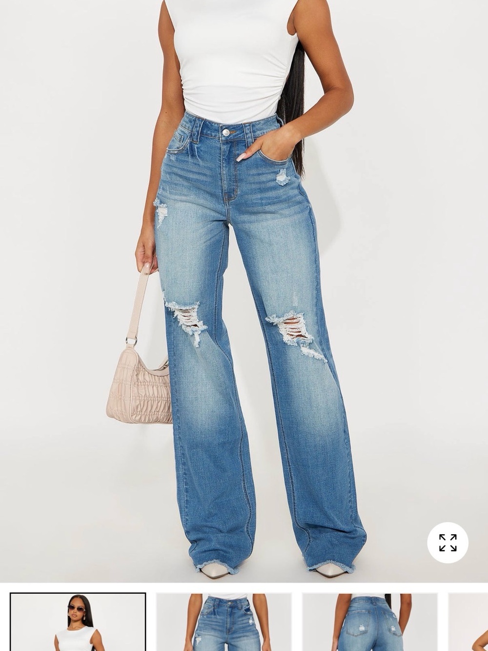Fashion Nova Light Blue Distressed Wide-Leg Jeans - 9 Tall NWT